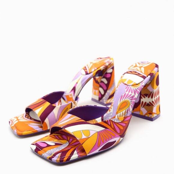 ZARA PRINTED HIGH HEEL SANDALS MULTI-COLOR - Picture 1 of 7